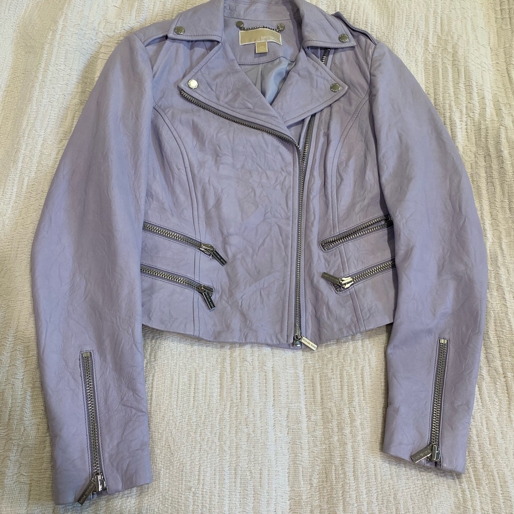 COPY - Michael Kors lavender crinkled moto jacket…